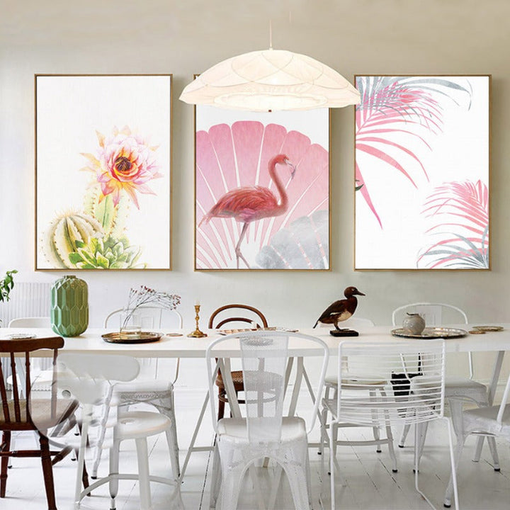 Pink Flamingo Flowers Girls - Canvas Wall Art Painting | Bowlift