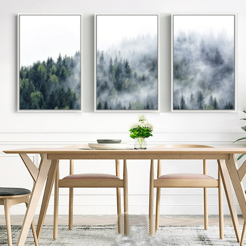Nature Fog Forest Landscape Nordic  - Canvas Wall Art Painting | Bowlift