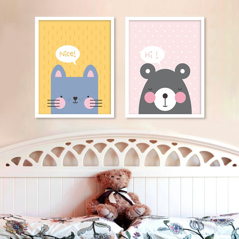 Modern Cartoon Animals Canvas Paintings - Canvas Wall Art Painting | Bowlift