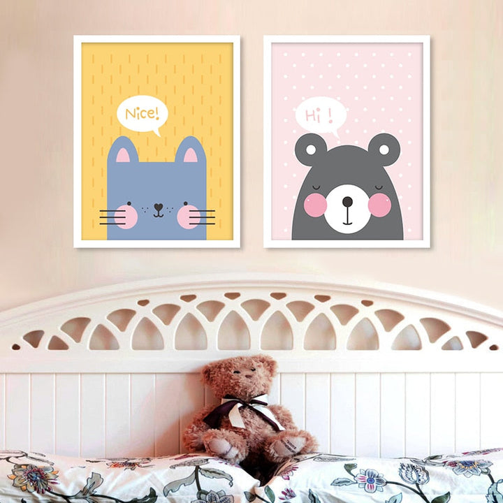 Modern Cartoon Animals Canvas Paintings - Canvas Wall Art Painting | Bowlift