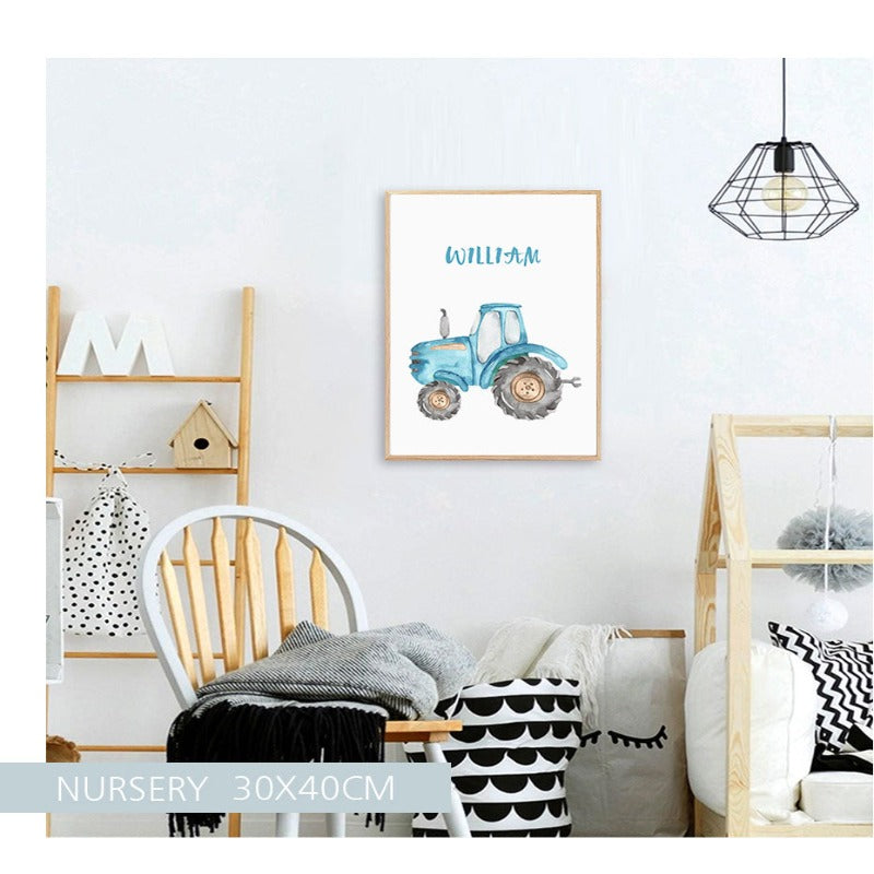 Personalized Name Tractor Boys - Canvas Wall Art Painting | Bowlift