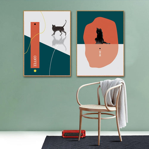 Cat Drink Coffee-Canvas Wall Art Painting | Bowlift