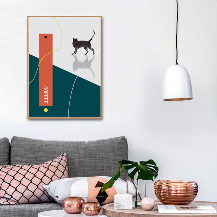 Cat Drink Coffee-Canvas Wall Art Painting | Bowlift