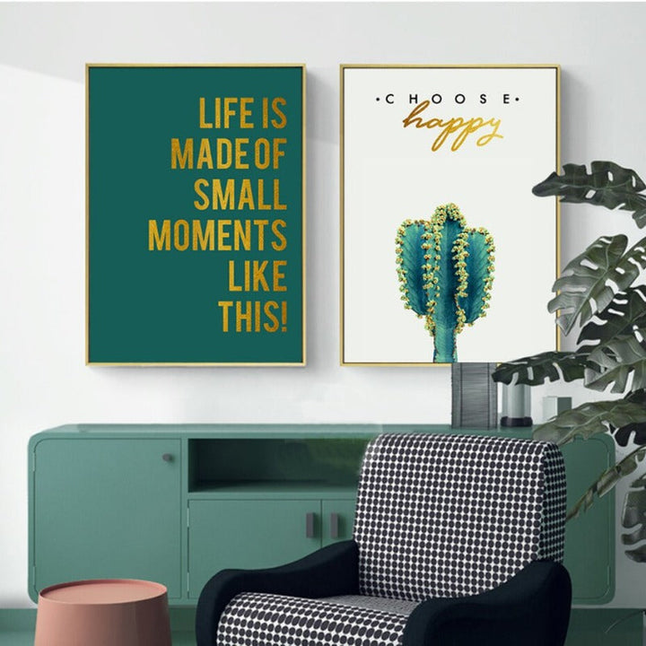Life Quote Cactus  - Canvas Wall Art Painting | Bowlift