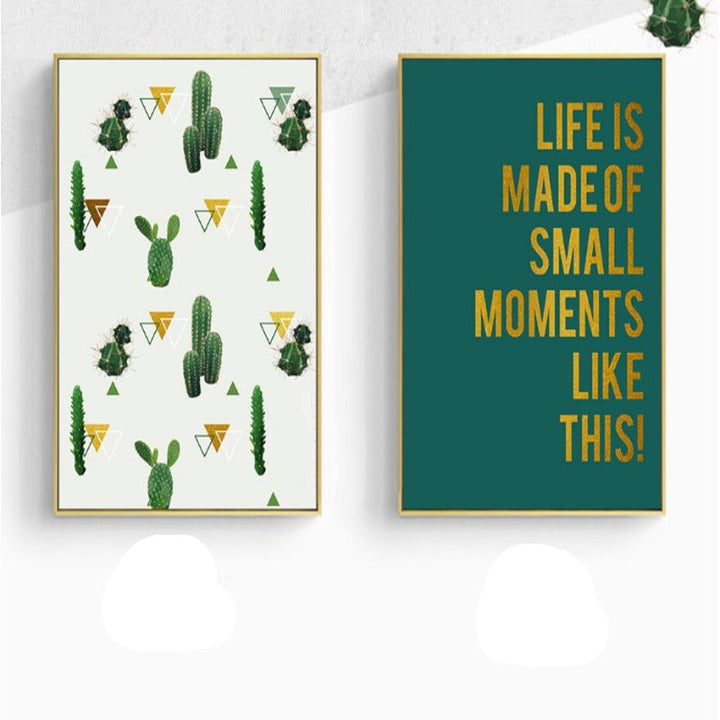 Life Quote Cactus  - Canvas Wall Art Painting | Bowlift