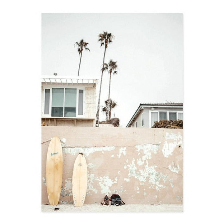 Neutral Brown Tones Surfboard Coastal Beach - Canvas Wall Art Painting | Bowlift
