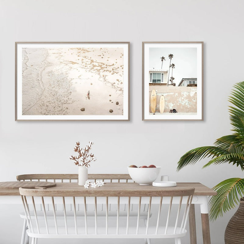 Neutral Brown Tones Surfboard Coastal Beach - Canvas Wall Art Painting | Bowlift
