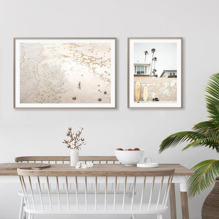 Neutral Brown Tones Surfboard Coastal Beach - Canvas Wall Art Painting | Bowlift