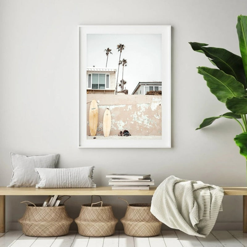 Neutral Brown Tones Surfboard Coastal Beach - Canvas Wall Art Painting | Bowlift