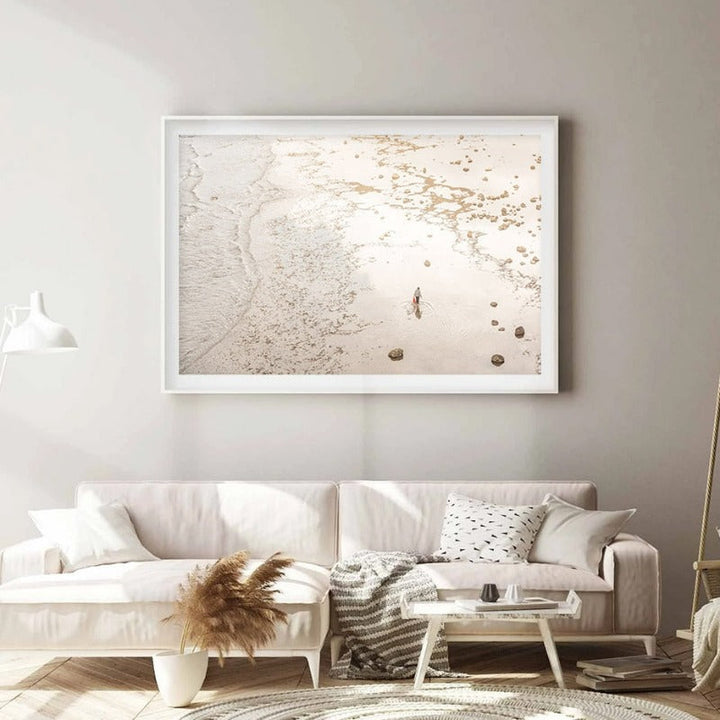 Neutral Brown Tones Surfboard Coastal Beach - Canvas Wall Art Painting | Bowlift