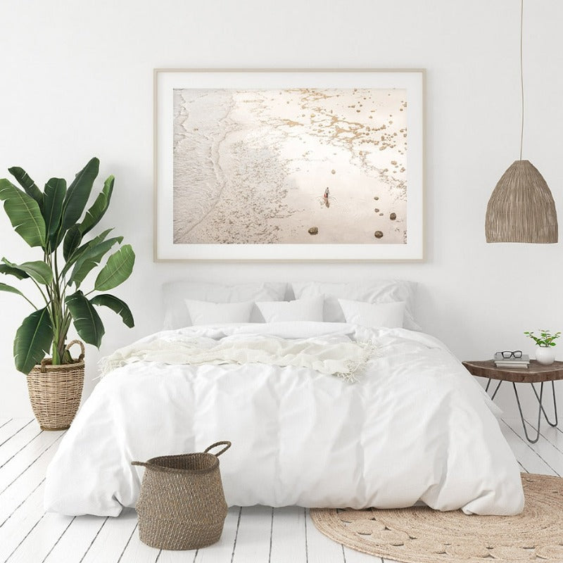 Neutral Brown Tones Surfboard Coastal Beach - Canvas Wall Art Painting | Bowlift
