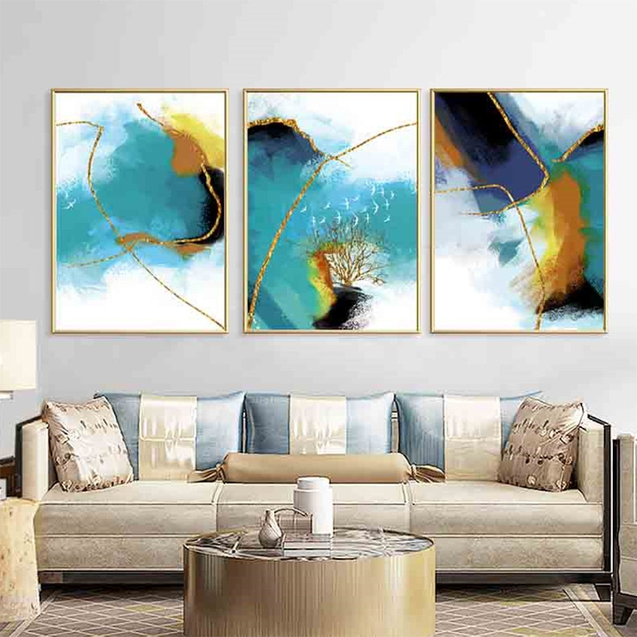 Gold Blue Marble Wall Art - Canvas Wall Art Painting | Bowlift