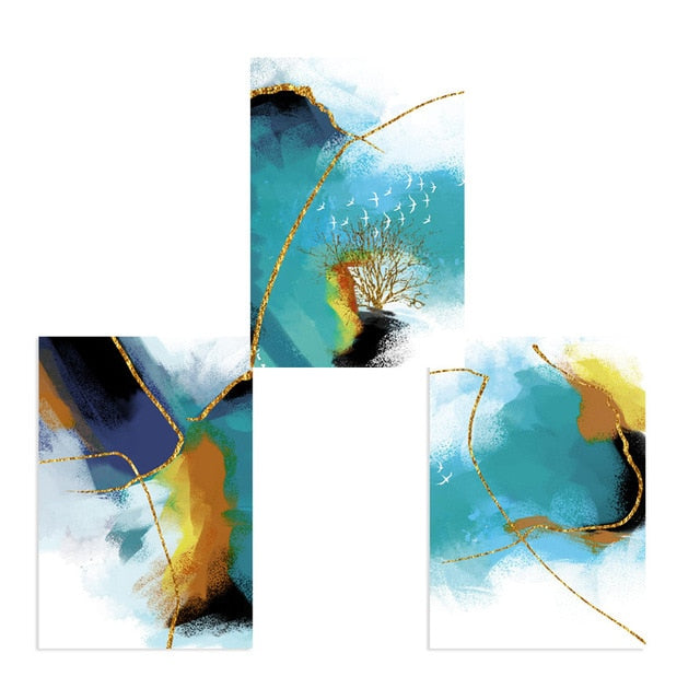 Gold Blue Marble Wall Art - Canvas Wall Art Painting | Bowlift