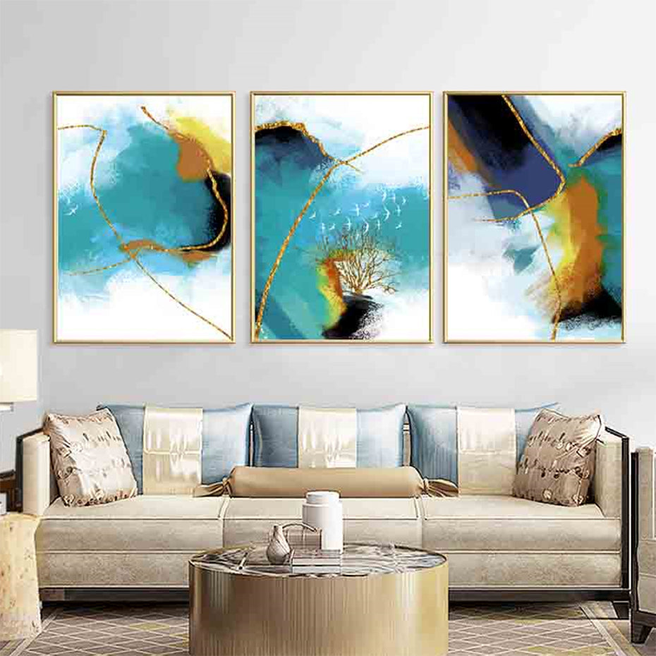 Gold Blue Marble Wall Art - Canvas Wall Art Painting | Bowlift