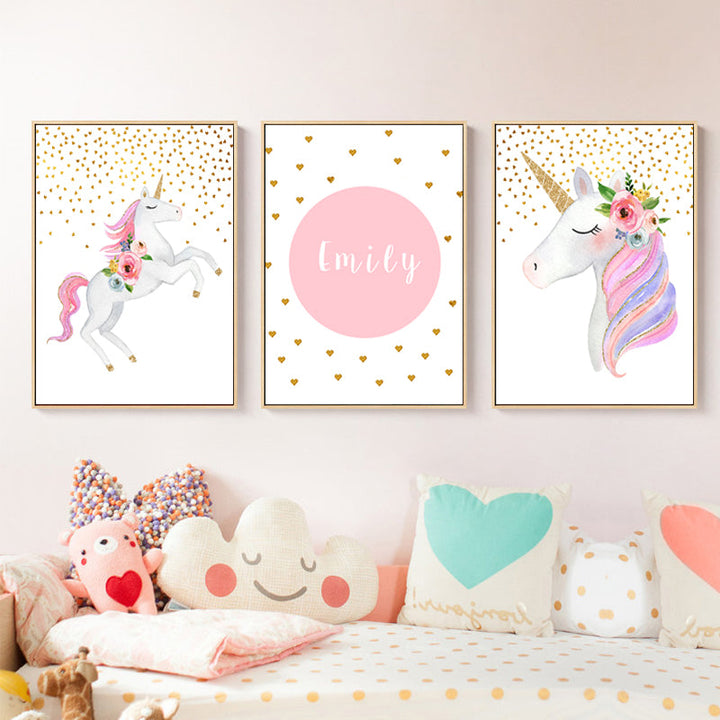 Modern Cartoon Pink Unicorn - Canvas Wall Art Painting | Bowlift