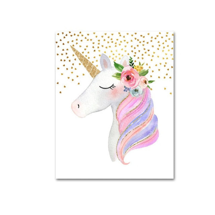 Modern Cartoon Pink Unicorn - Canvas Wall Art Painting | Bowlift