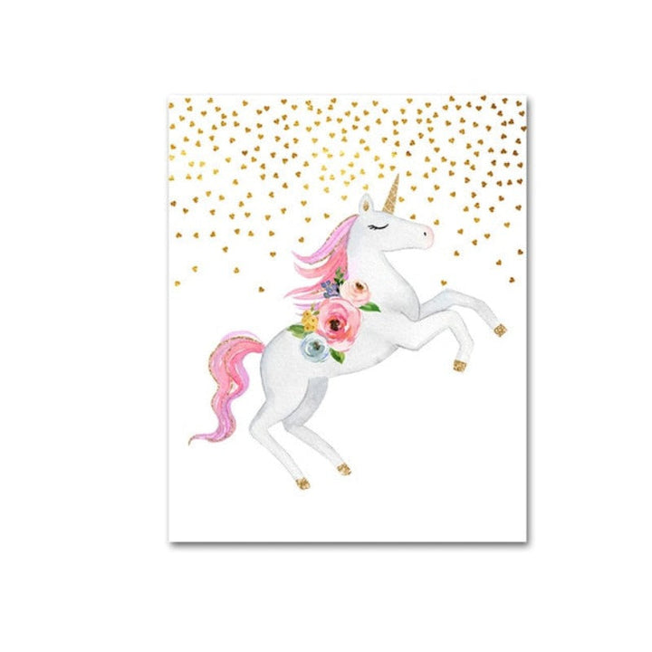 Modern Cartoon Pink Unicorn - Canvas Wall Art Painting | Bowlift