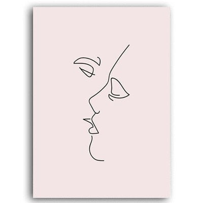 Scandinavia Love Abstract Outer Line Kiss - Canvas Wall Art Painting | Bowlift