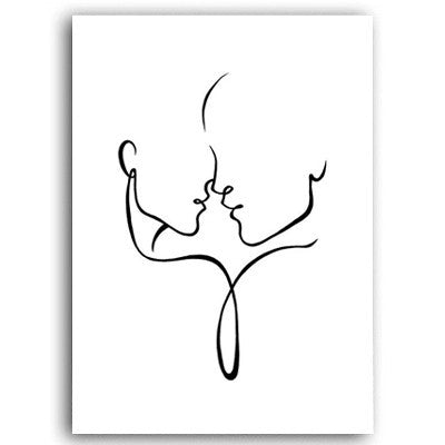 Scandinavia Love Abstract Outer Line Kiss - Canvas Wall Art Painting | Bowlift