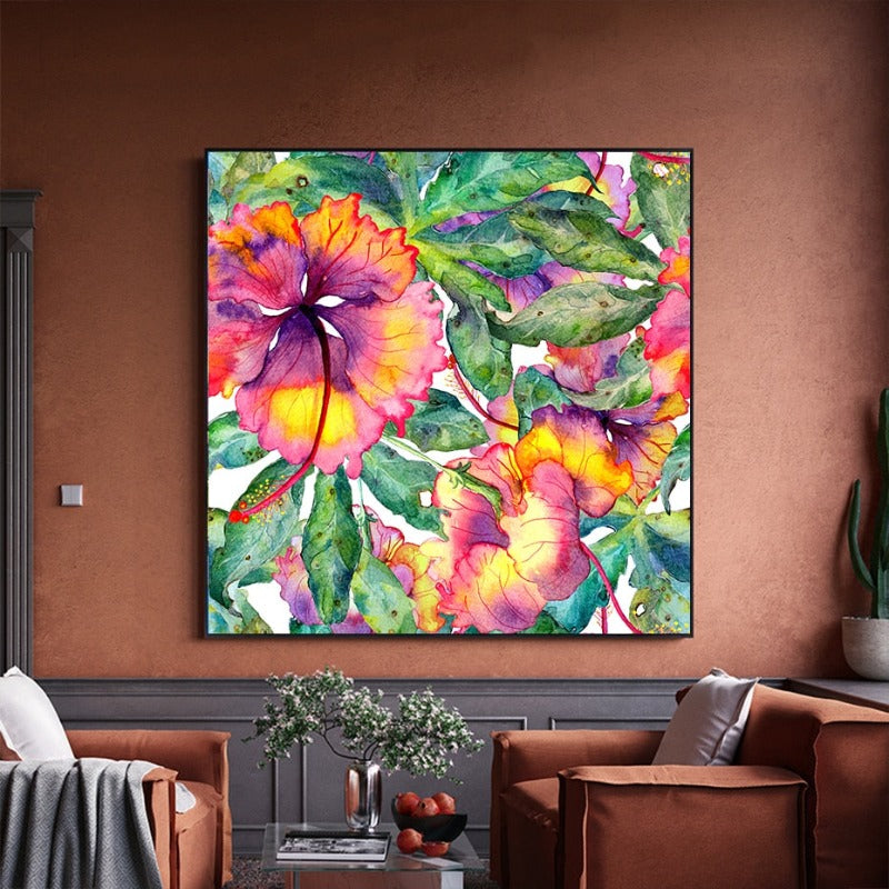 Blue Pink Floral - Canvas Wall Art Painting | Bowlift