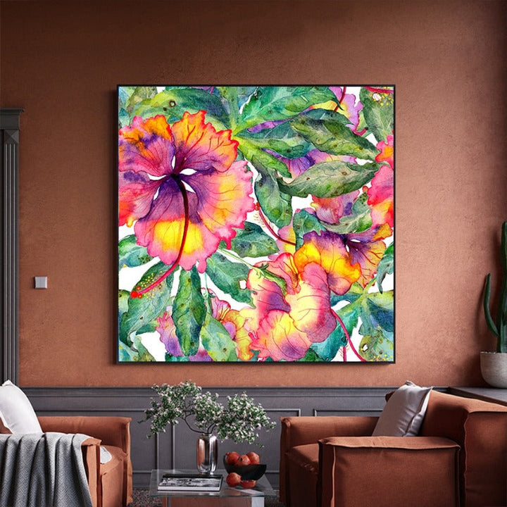 Blue Pink Floral - Canvas Wall Art Painting | Bowlift