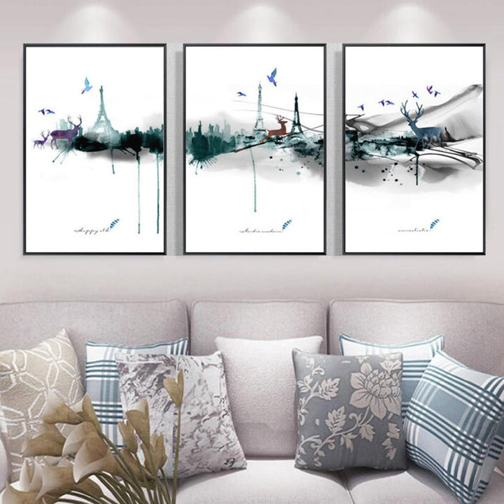 Abstract Paris Eiffel Tower Deer - Canvas Wall Art Painting | Bowlift