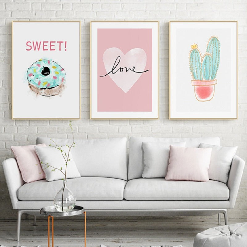 Pink Sweet-Heart Scandinavia - Canvas Wall Art Painting | Bowlift