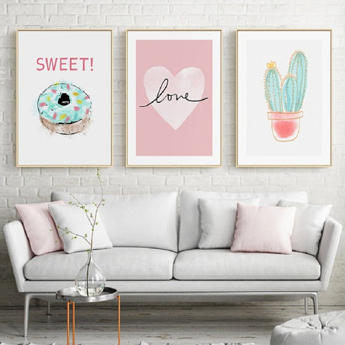 Pink Sweet-Heart Scandinavia - Canvas Wall Art Painting | Bowlift
