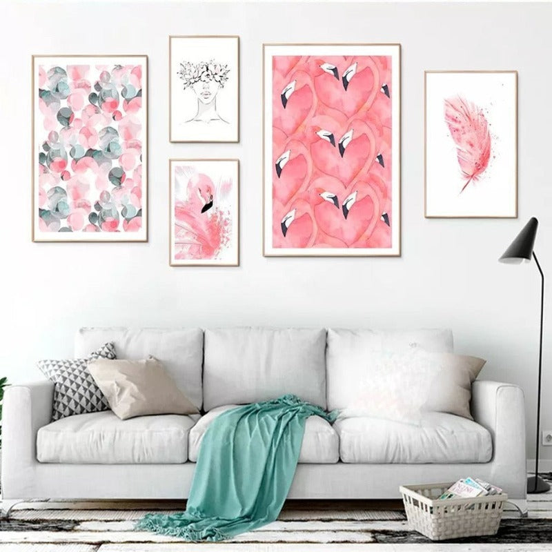 Beautiful Pink Flamingo Feather - Canvas Wall Art Painting | Bowlift