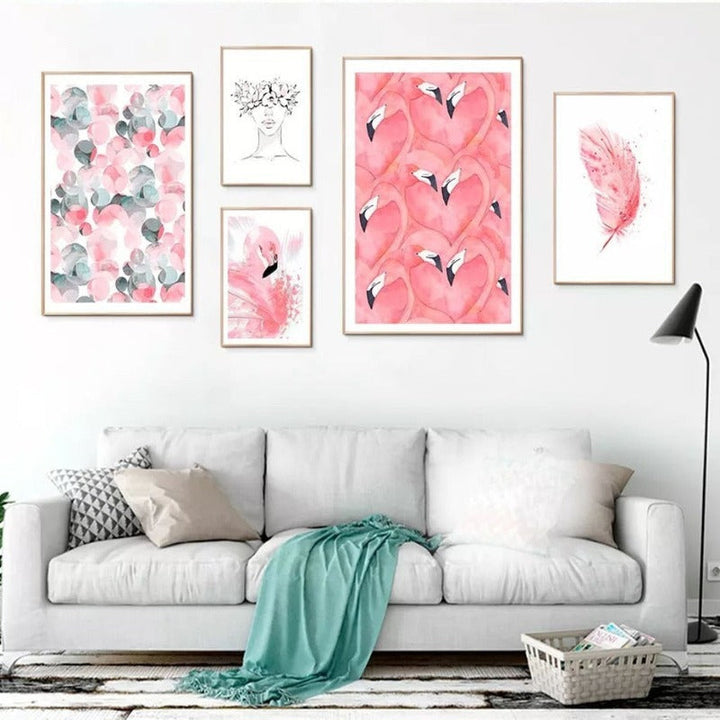 Beautiful Pink Flamingo Feather - Canvas Wall Art Painting | Bowlift