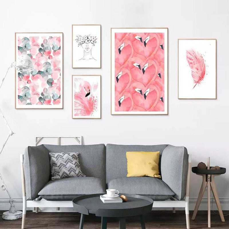 Beautiful Pink Flamingo Feather - Canvas Wall Art Painting | Bowlift