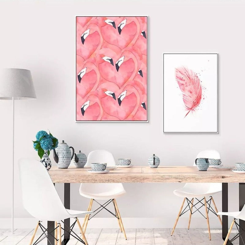 Beautiful Pink Flamingo Feather - Canvas Wall Art Painting | Bowlift