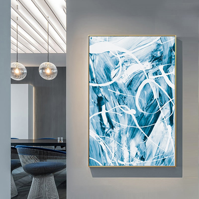 Blue Abstract Canvas Paintings Wall - Canvas Wall Art Painting | Bowlift