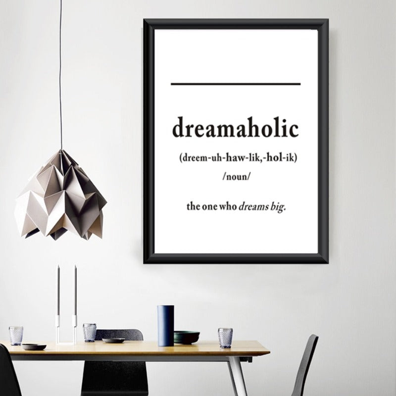 Black & White Dreamaholic Definition - Canvas Wall Art Painting | Bowlift