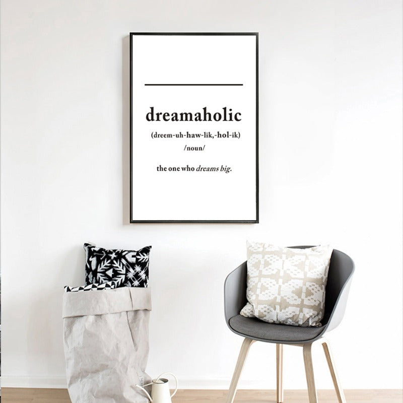 Black & White Dreamaholic Definition - Canvas Wall Art Painting | Bowlift