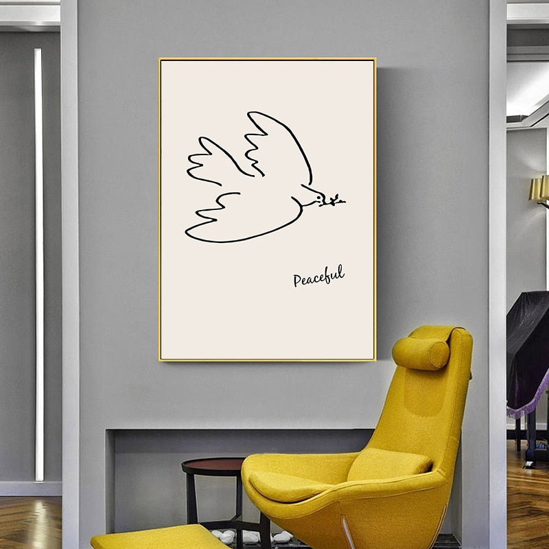 Vintage Abstract Figure Dove Minimalist - Canvas Wall Art Painting | Bowlift