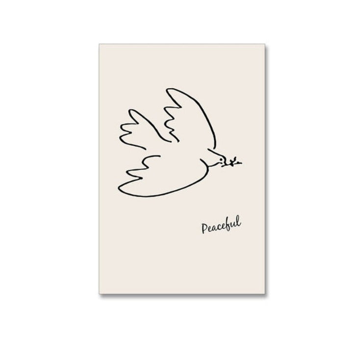 Vintage Abstract Figure Dove Minimalist - Canvas Wall Art Painting | Bowlift