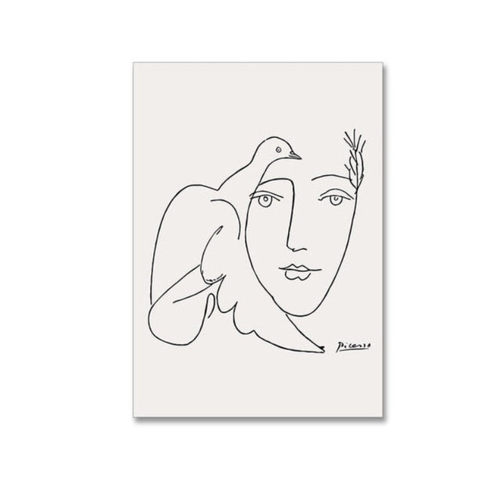 Vintage Abstract Figure Dove Minimalist - Canvas Wall Art Painting | Bowlift