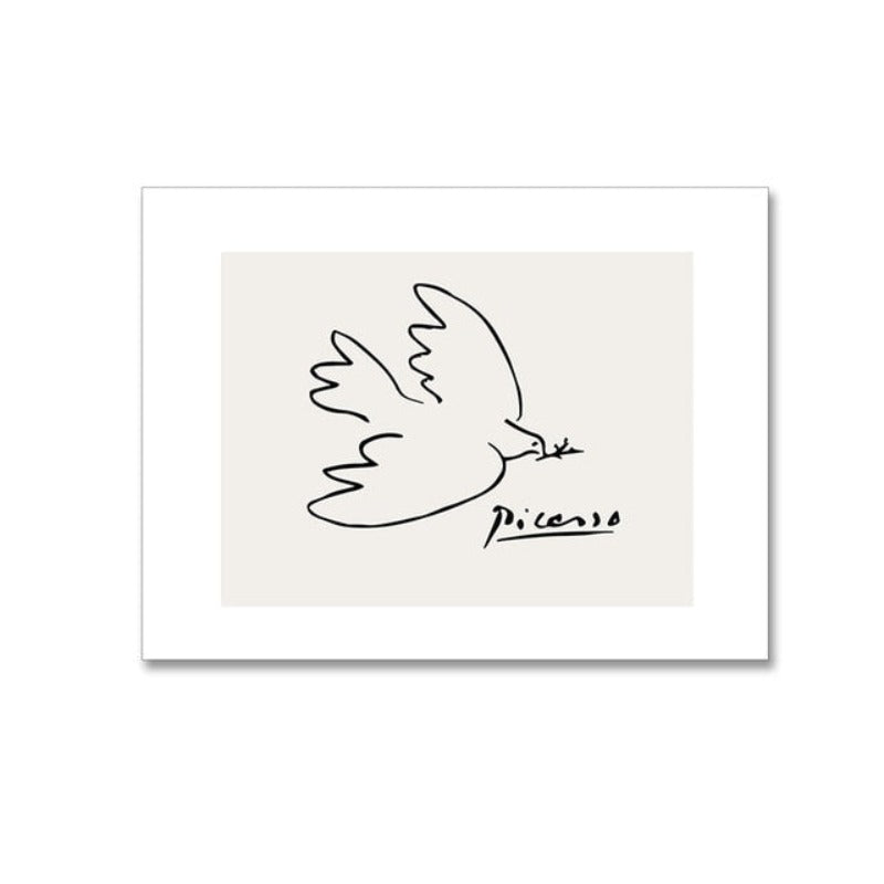 Vintage Abstract Figure Dove Minimalist - Canvas Wall Art Painting | Bowlift