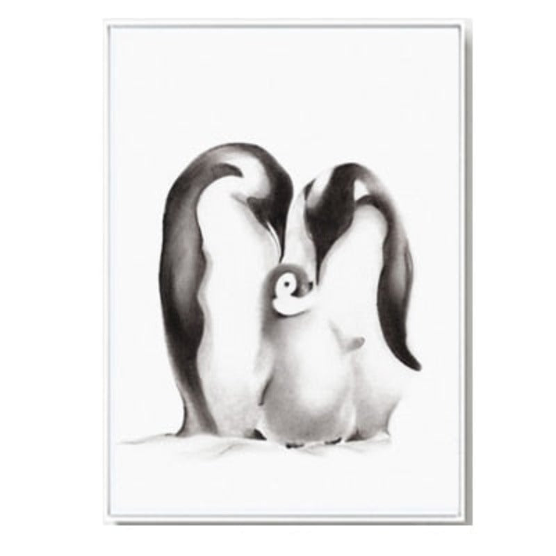 Modern Penguin Family Love - Canvas Wall Art Painting | Bowlift