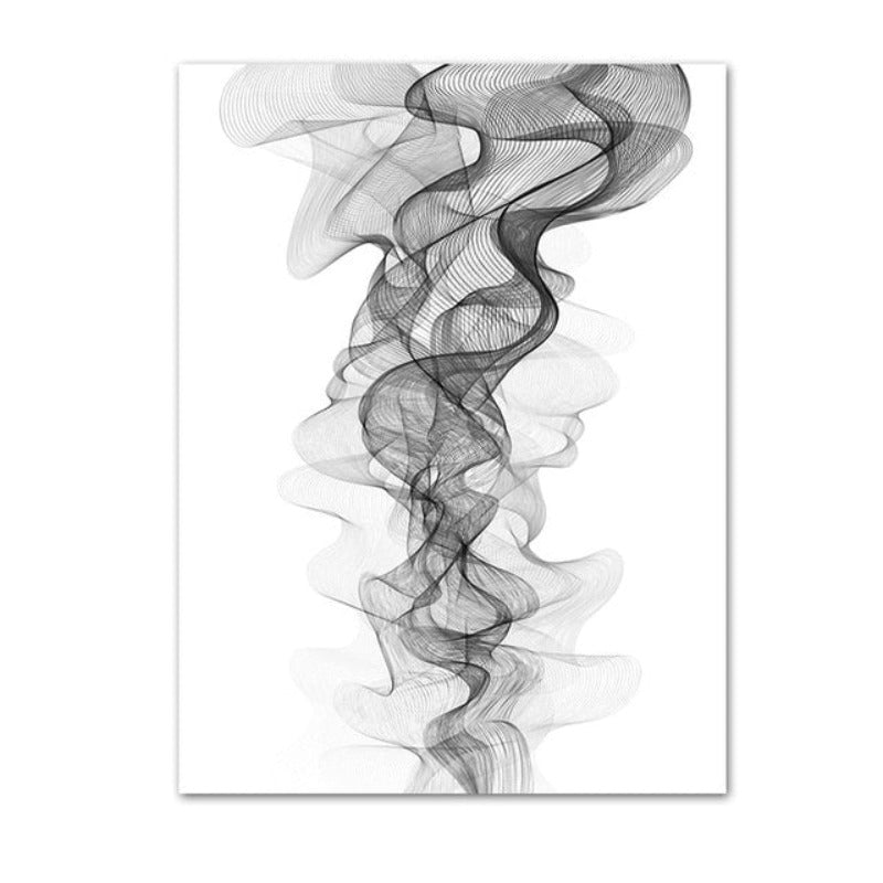 Minimalist Abstract Wavy Lines Pattern Black White - Canvas Wall Art Painting | Bowlift
