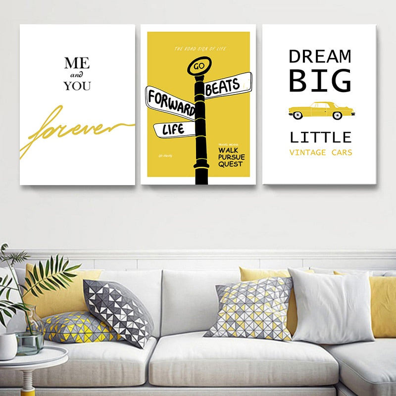 Modern Yellow Dream Letters Prints Poster  - Canvas Wall Art Painting | Bowlift