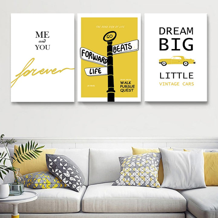 Modern Yellow Dream Letters Prints Poster  - Canvas Wall Art Painting | Bowlift