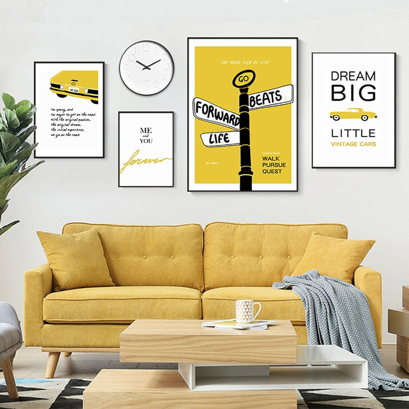 Modern Yellow Dream Letters Prints Poster  - Canvas Wall Art Painting | Bowlift