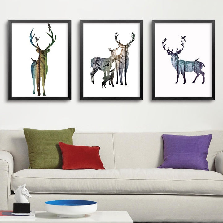 Abstract Deer Family Animals - Canvas Wall Art Painting | Bowlift