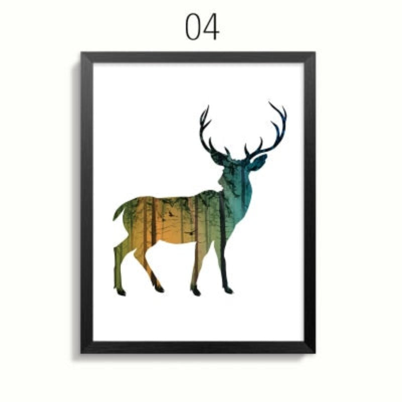 Abstract Deer Family Animals - Canvas Wall Art Painting | Bowlift