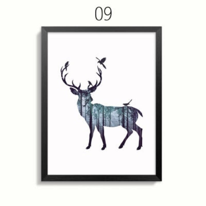 Abstract Deer Family Animals - Canvas Wall Art Painting | Bowlift