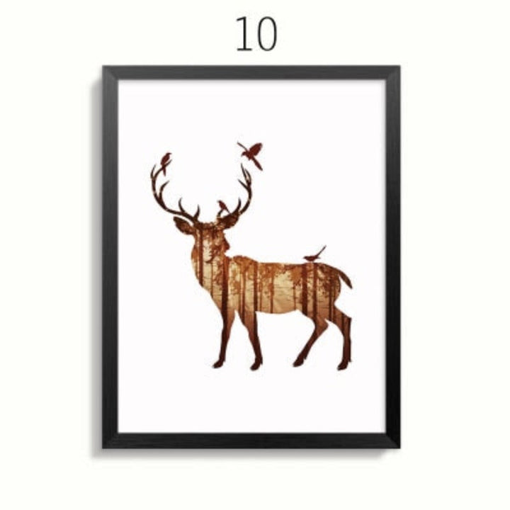 Abstract Deer Family Animals - Canvas Wall Art Painting | Bowlift