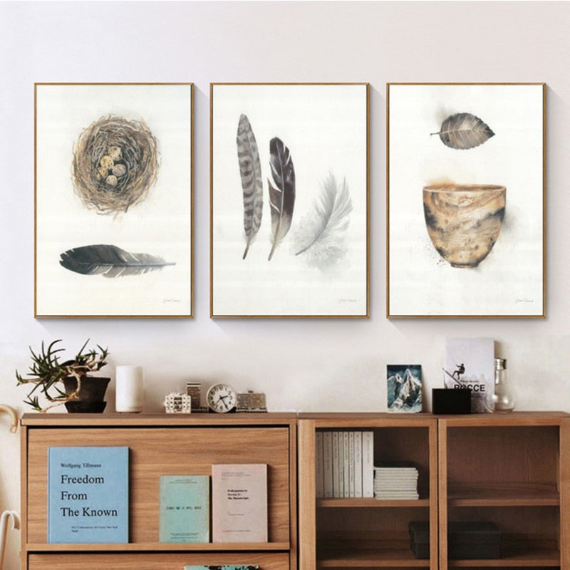 Vintage Abstract Beautiful Feather - Canvas Wall Art Painting | Bowlift