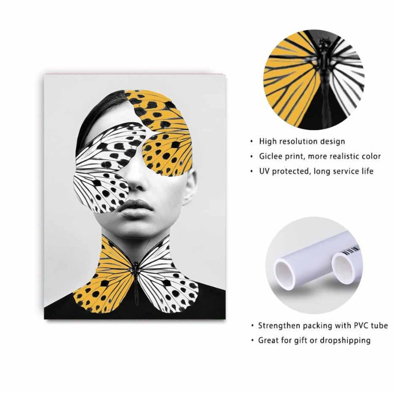 Abstract Creative Butterfly Women Wall Art Prints Poster - Canvas Wall Art Painting | Bowlift